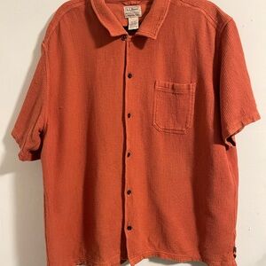 L.L. Bean Men's Short-Sleeve Waffle Knit Button-Down — Rust